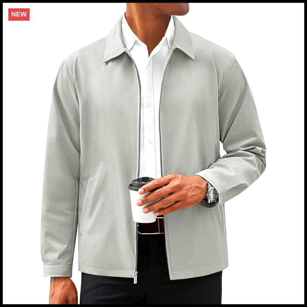 Lightweight Windbreaker Full Zip Jacket Business Casual Golf Coat Classic Style